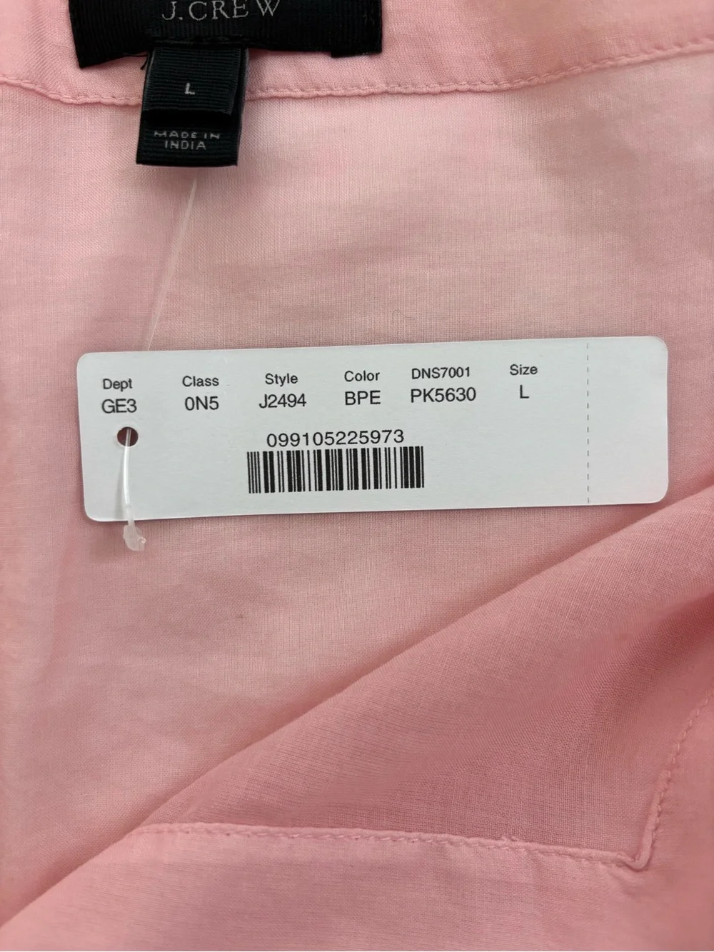 J.Crew Tie Sleeve Beach Tunic Cover-Up/Dress NWT Pink Lightweight Relaxed Size L